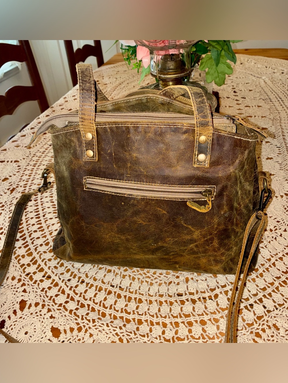 Myra Bag "Ultimate Choice" Brown Distressed Leather Shoulder Bag/Satchel - Picture 10 of 14